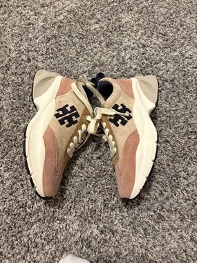 Tory Burch Pink and Beige Suede Chunky Sneakers